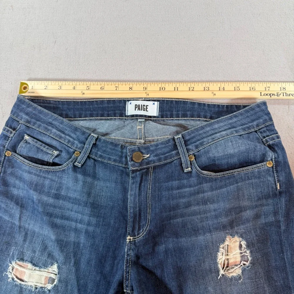 PAIGE‎ Jimmy Jimmy Skinny Distressed Plaid Patch Jeans Womens 30 Blue Denim